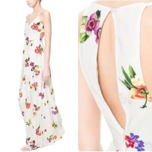 Zara Floral Cutout Maxi Dress Cream White V-Neck Sleeveless Womens Size Medium